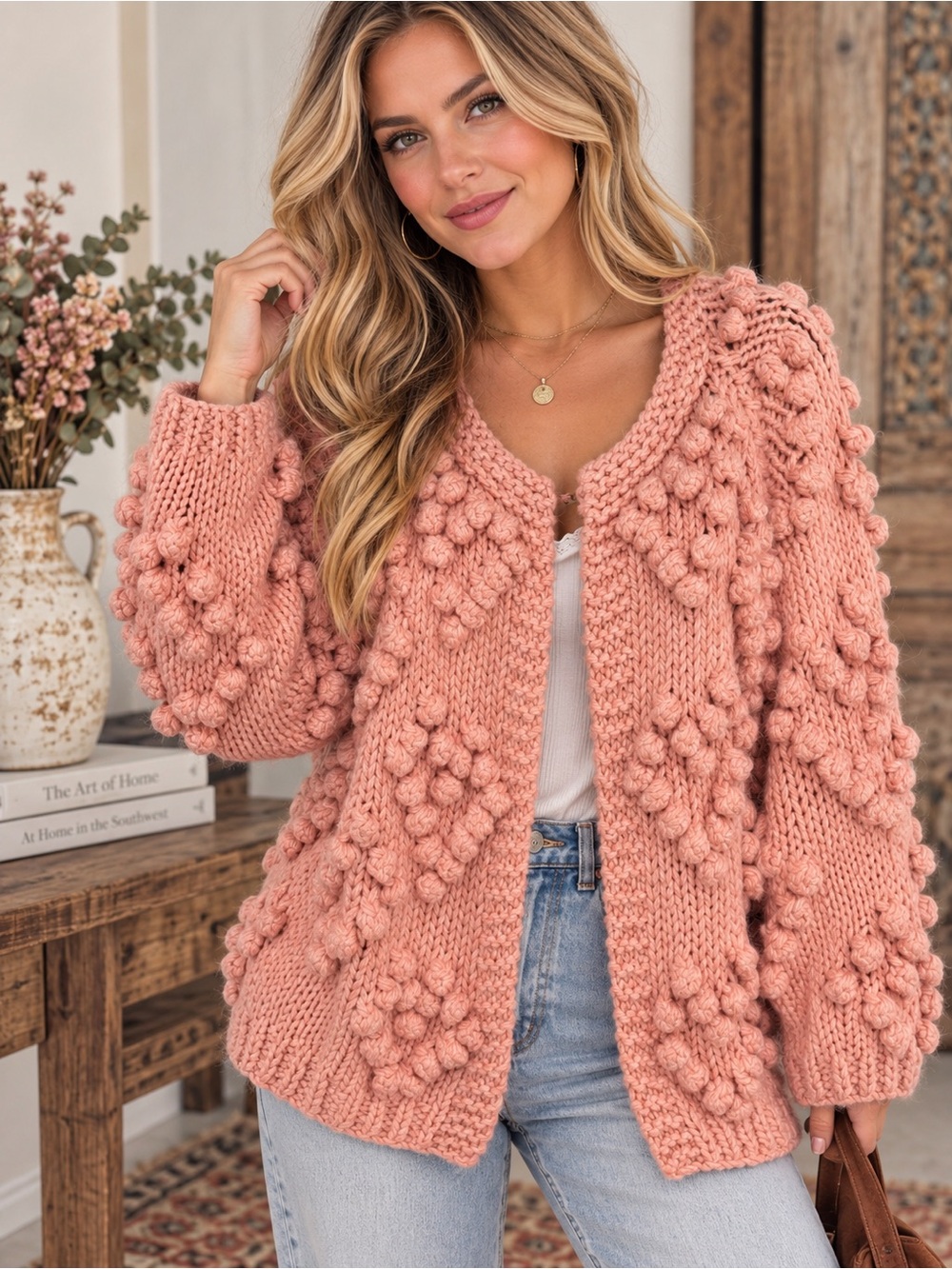 359 NWT Blue Velvet Bobble Knit Cardigan - Dusty Rose Oversized Medium
